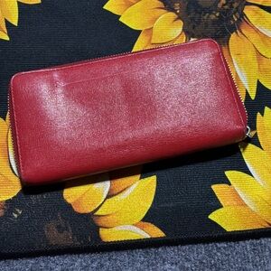 Red Textured Zip-Around Wallet